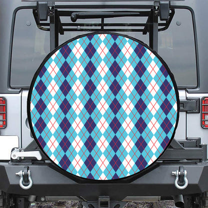 White And Blue Argyle Pattern Print Tire Cover