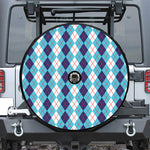 White And Blue Argyle Pattern Print Tire Cover With Camera Hole