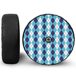 White And Blue Argyle Pattern Print Tire Cover With Camera Hole