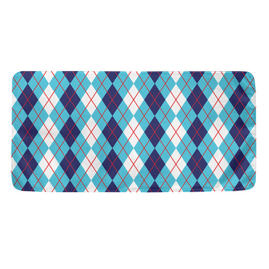 White And Blue Argyle Pattern Print Towel