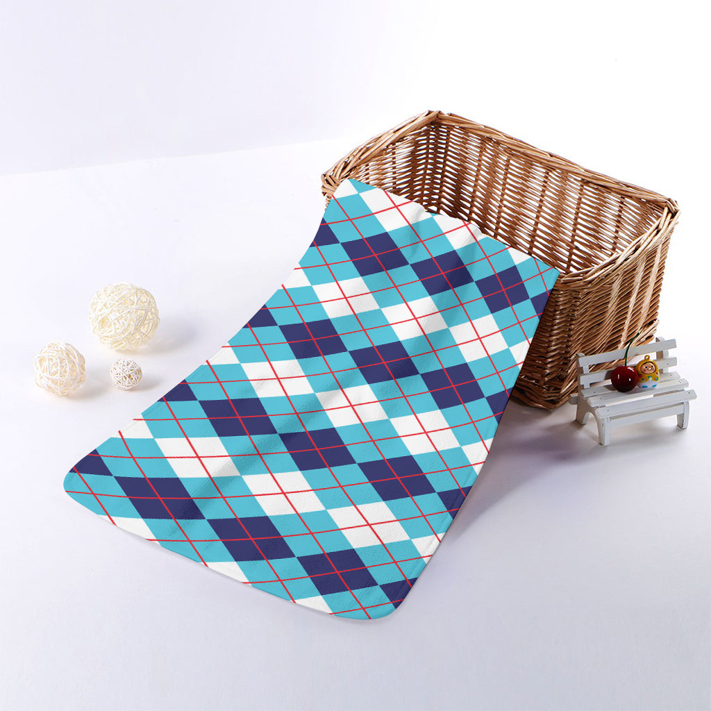 White And Blue Argyle Pattern Print Towel