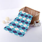 White And Blue Argyle Pattern Print Towel
