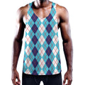 White And Blue Argyle Pattern Print Men's Workout Tank Top