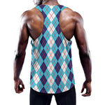 White And Blue Argyle Pattern Print Training Tank Top