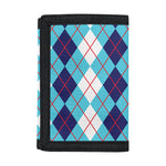 White And Blue Argyle Pattern Print Trifold Wallet