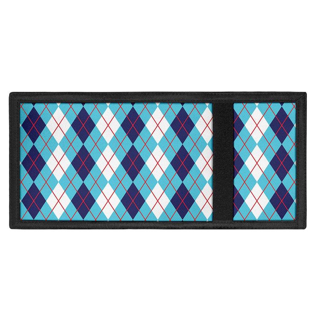White And Blue Argyle Pattern Print Trifold Wallet