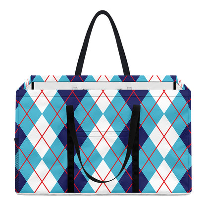White And Blue Argyle Pattern Print Utility Tote Bag