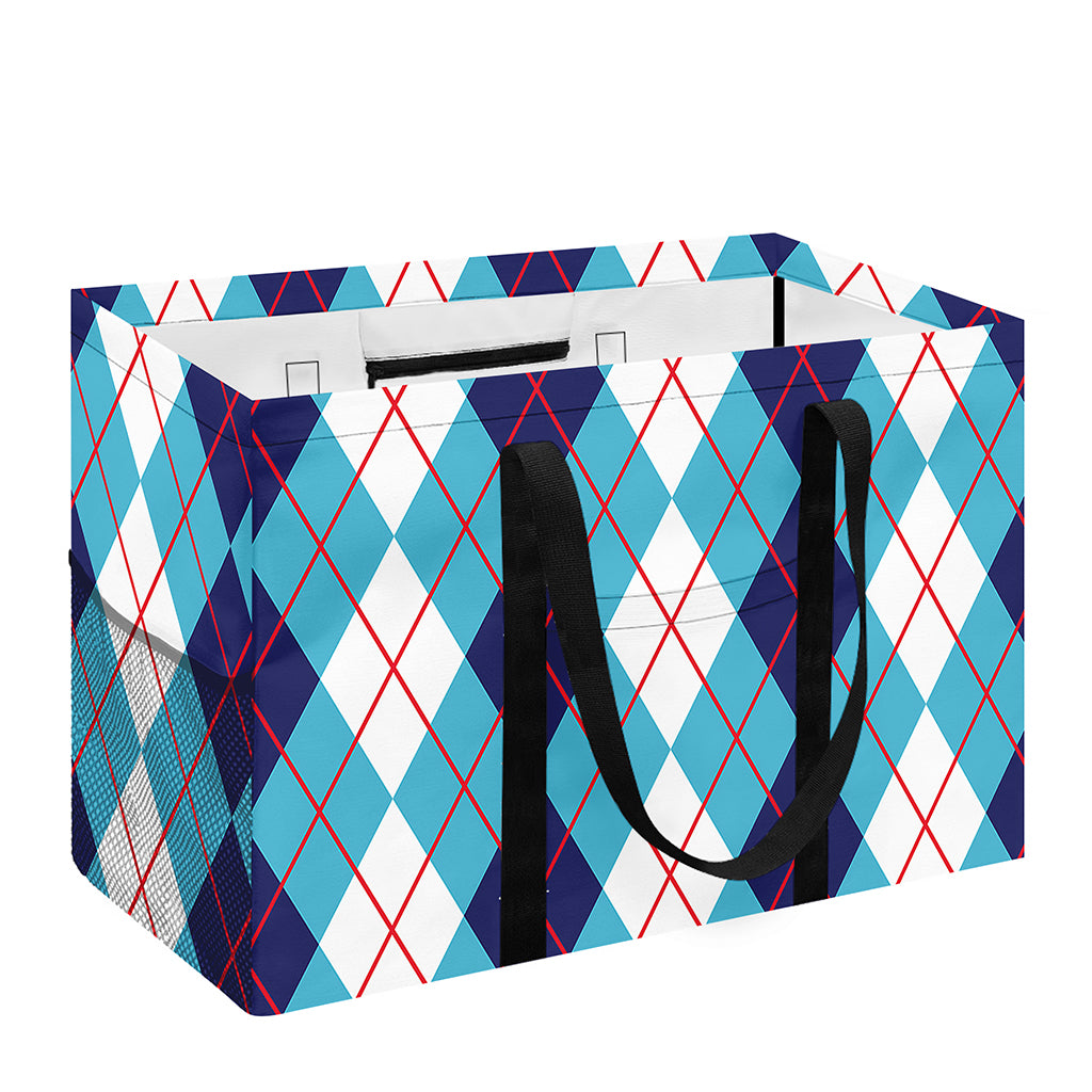 White And Blue Argyle Pattern Print Utility Tote Bag