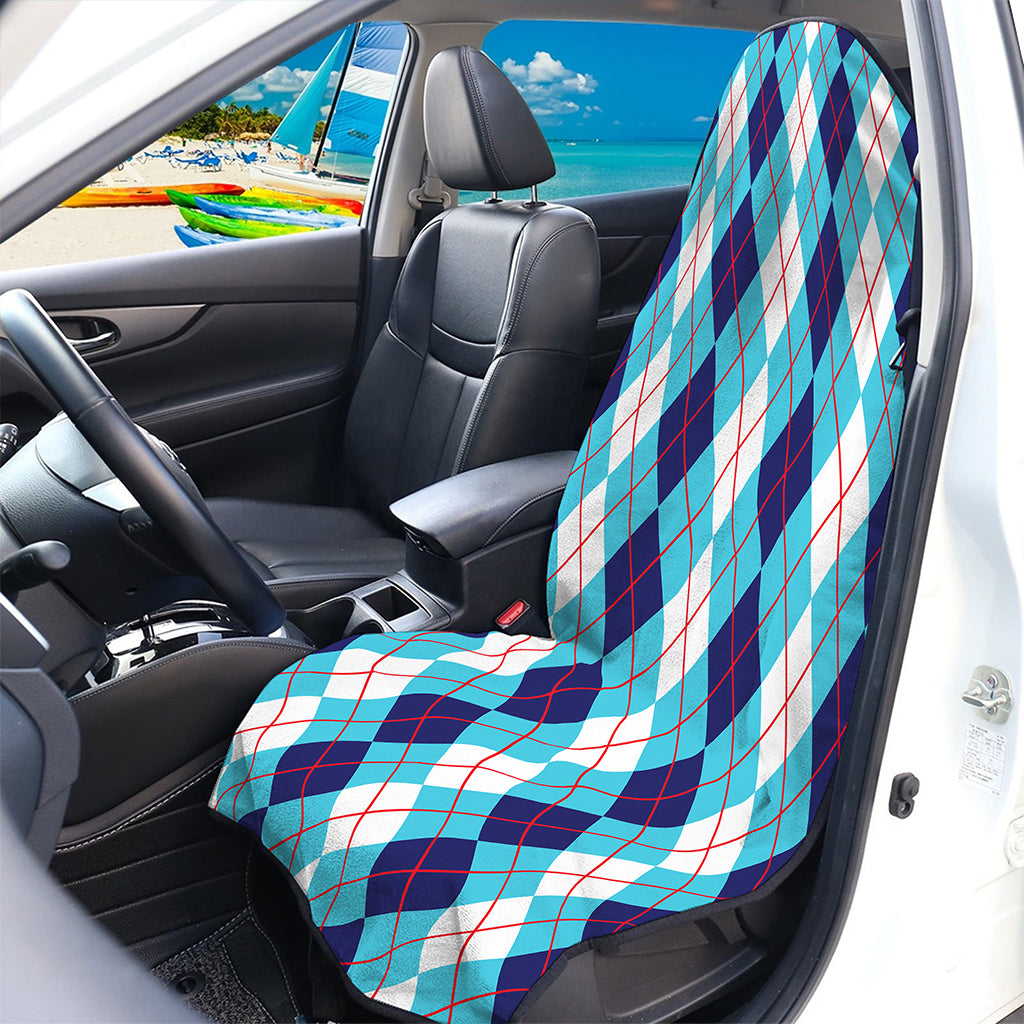 White And Blue Argyle Pattern Print Waterproof Car Seat Cover