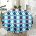 White And Blue Argyle Pattern Print Waterproof Round Tablecloth