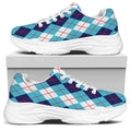 White And Blue Argyle Pattern Print White Chunky Shoes