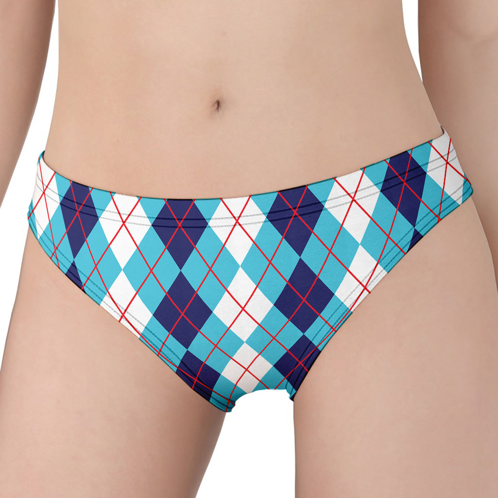 White And Blue Argyle Pattern Print Women's Panties