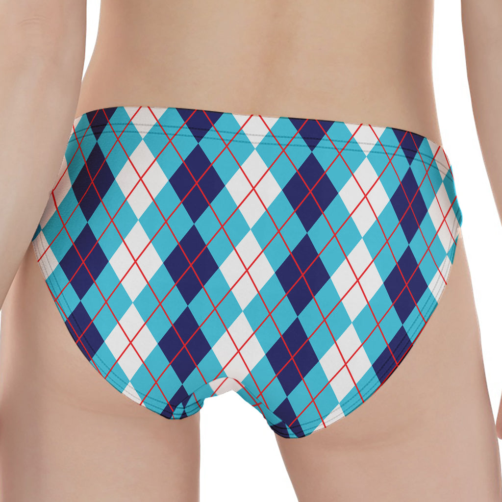 White And Blue Argyle Pattern Print Women's Panties