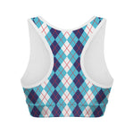 White And Blue Argyle Pattern Print Women's Sports Bra
