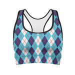 White And Blue Argyle Pattern Print Women's Sports Bra