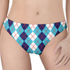 White And Blue Argyle Pattern Print Women's Thong