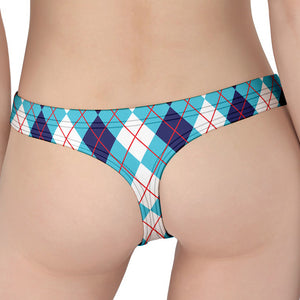 White And Blue Argyle Pattern Print Women's Thong