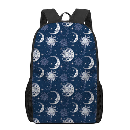 White And Blue Celestial Pattern Print 17 Inch Backpack