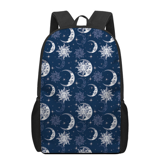 White And Blue Celestial Pattern Print 17 Inch Backpack