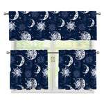 White And Blue Celestial Pattern Print 3 Piece Kitchen Curtains