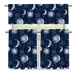 White And Blue Celestial Pattern Print 3 Piece Kitchen Curtains