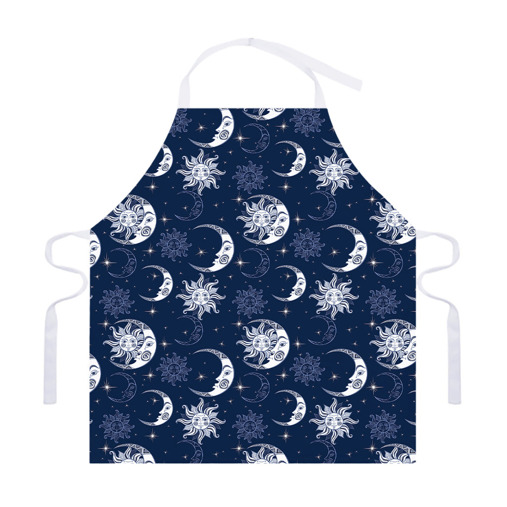 White And Blue Celestial Pattern Print Adjustable Apron