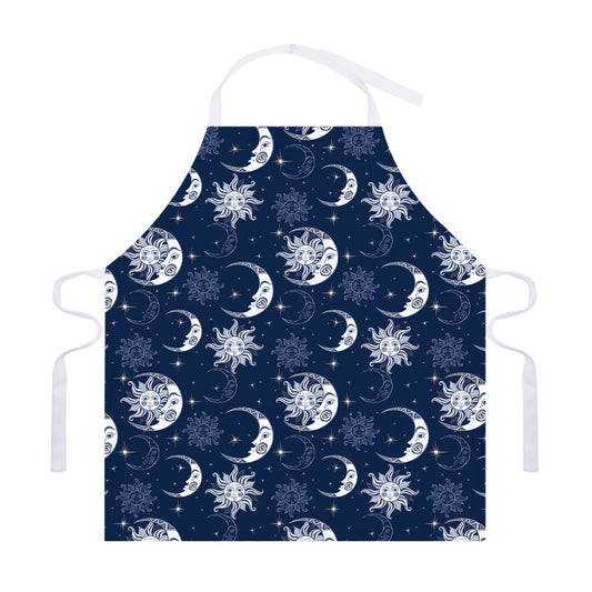 White And Blue Celestial Pattern Print Adjustable Apron