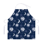 White And Blue Celestial Pattern Print Adjustable Apron