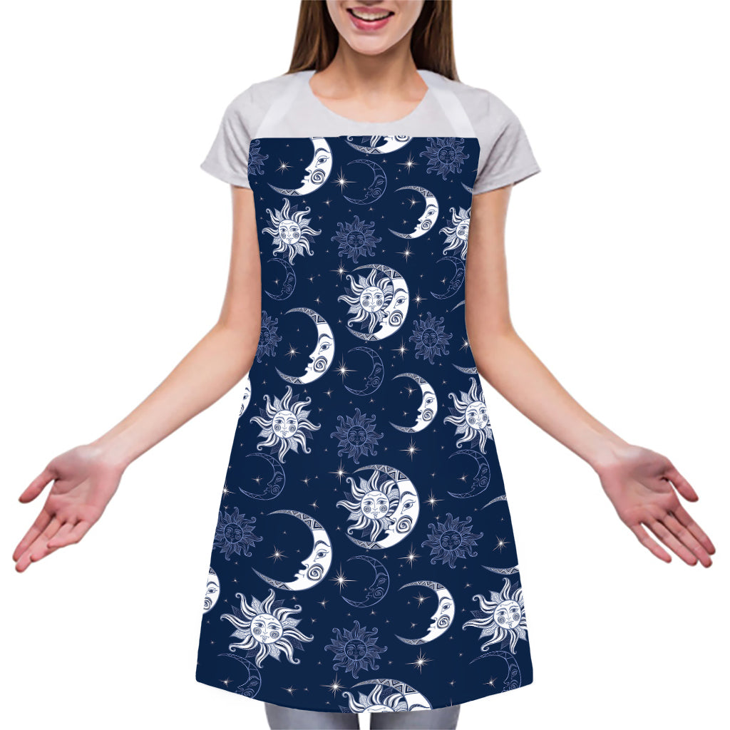 White And Blue Celestial Pattern Print Adjustable Apron