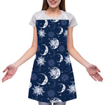 White And Blue Celestial Pattern Print Adjustable Apron