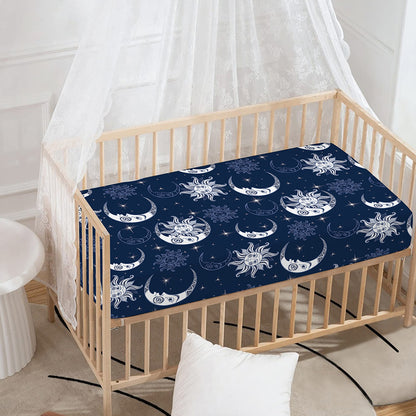 White And Blue Celestial Pattern Print Baby Crib Sheet