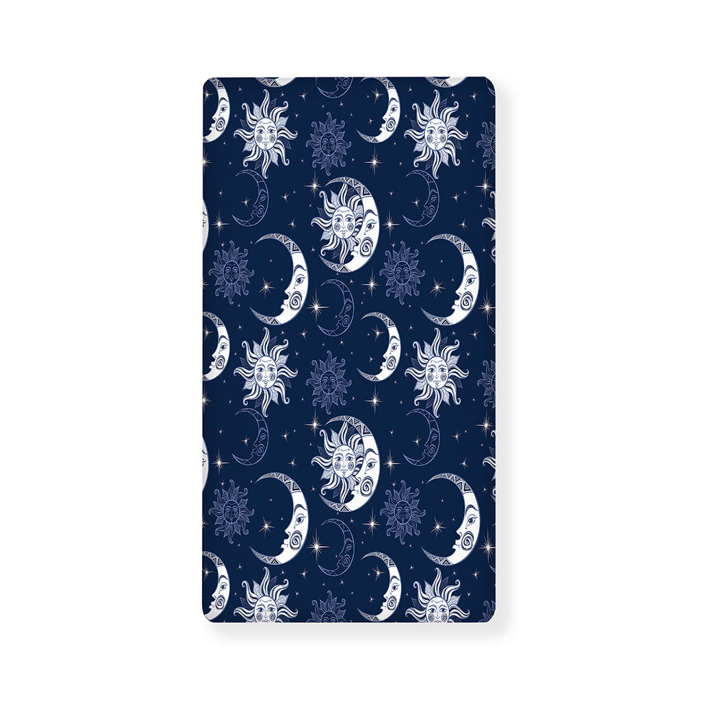 White And Blue Celestial Pattern Print Baby Crib Sheet