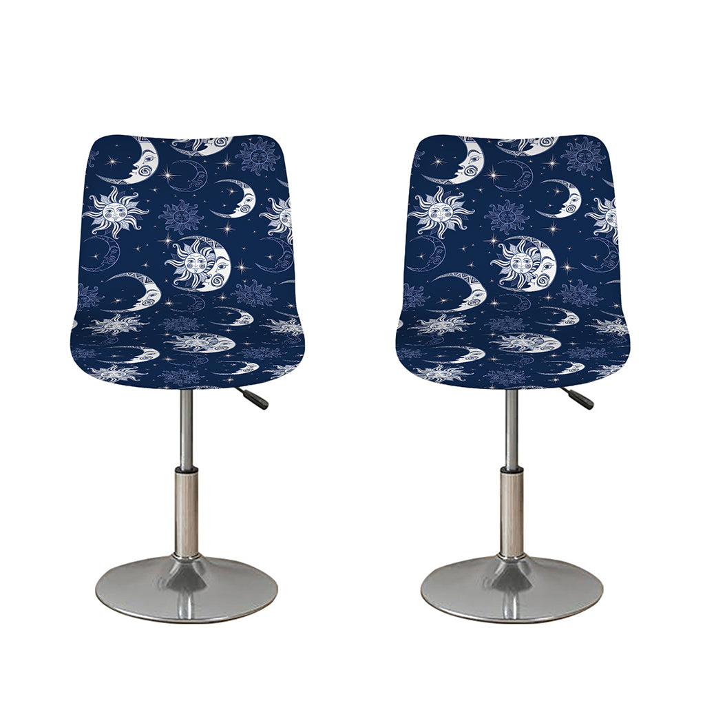 White And Blue Celestial Pattern Print Bar Stool Covers