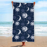 White And Blue Celestial Pattern Print Beach Towel