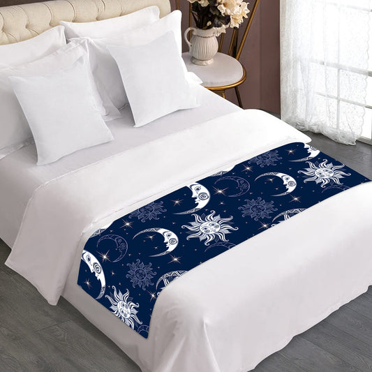 White And Blue Celestial Pattern Print Bed Runner