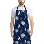 White And Blue Celestial Pattern Print Bib Apron With Pocket