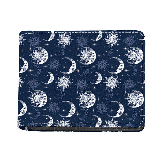 White And Blue Celestial Pattern Print Bifold Wallet
