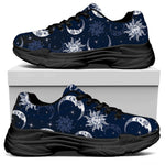 White And Blue Celestial Pattern Print Black Chunky Shoes