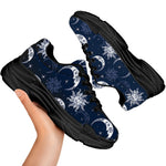 White And Blue Celestial Pattern Print Black Chunky Shoes