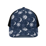White And Blue Celestial Pattern Print Black Mesh Trucker Cap
