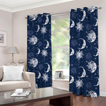 White And Blue Celestial Pattern Print Blackout Grommet Curtains