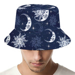 White And Blue Celestial Pattern Print Bucket Hat