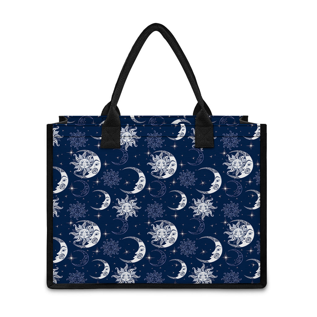 White And Blue Celestial Pattern Print Canvas Tote Bag