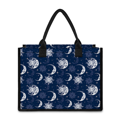 White And Blue Celestial Pattern Print Canvas Tote Bag