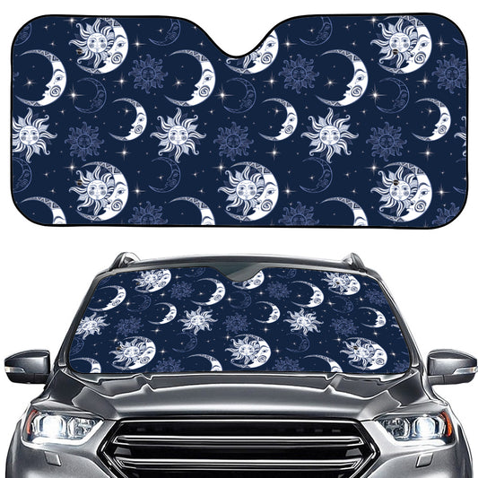 White And Blue Celestial Pattern Print Car Windshield Sun Shade