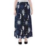 White And Blue Celestial Pattern Print Chiffon Maxi Skirt