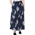 White And Blue Celestial Pattern Print Chiffon Maxi Skirt
