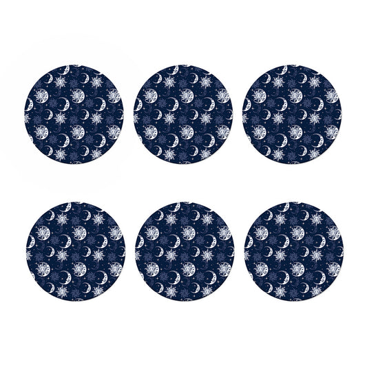 White And Blue Celestial Pattern Print Coaster Set