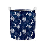 White And Blue Celestial Pattern Print Collapsible Laundry Basket
