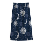 White And Blue Celestial Pattern Print Cotton Front Slit Maxi Skirt